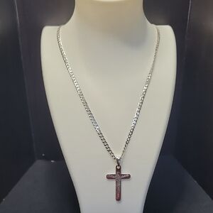 Cross and Chain Combo. 18" Cuban Chain. 1.20"H Cross. Both 925 Italian Silver